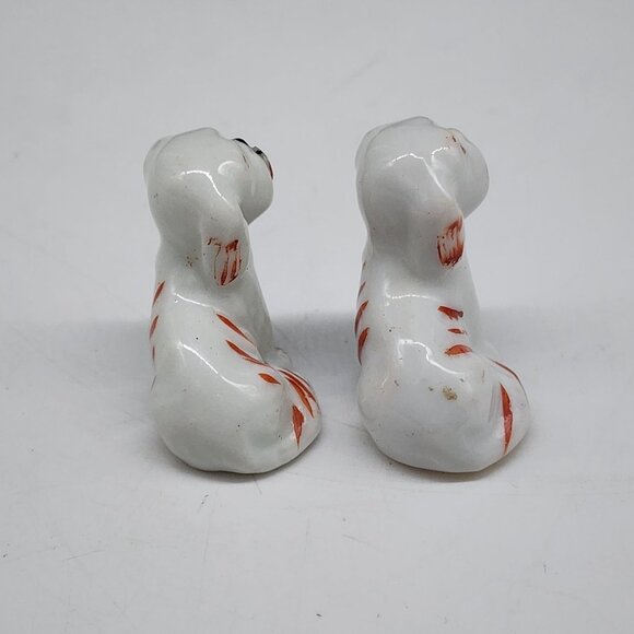 Vintage Ceramic Bulldog Dog Figurines With Red Accent Made In Japan - Picture 5 of 6